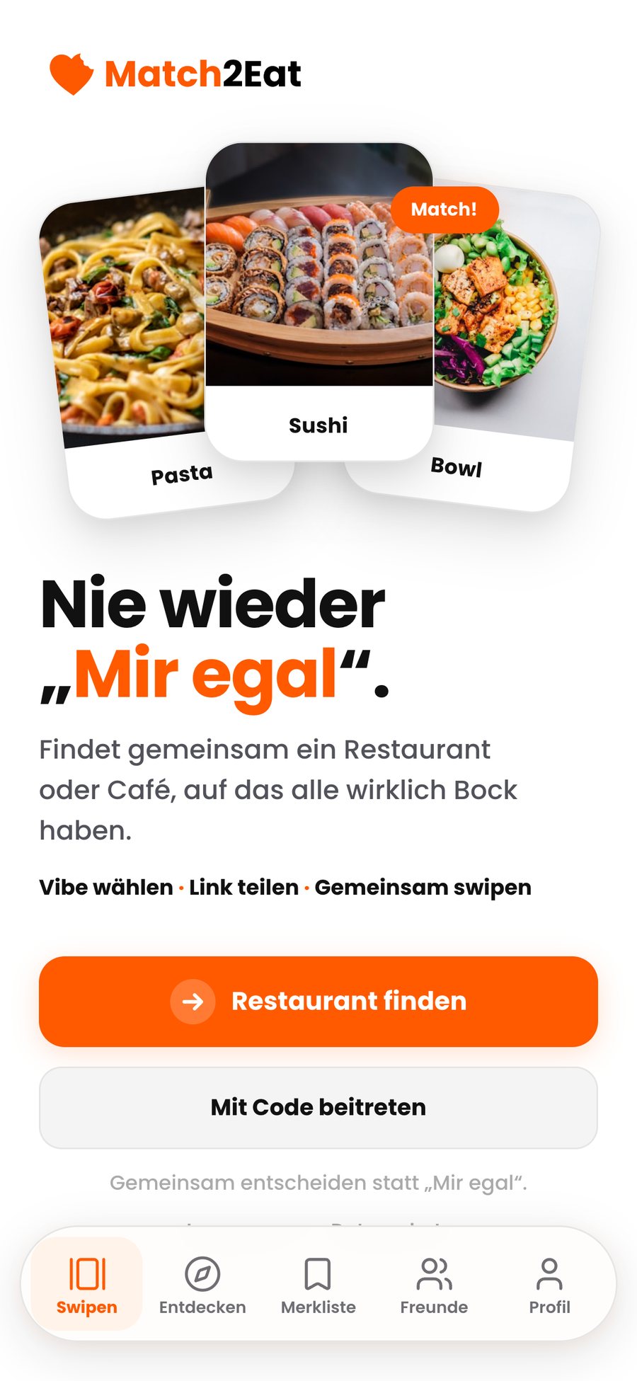 Startscreen von Match2Eat