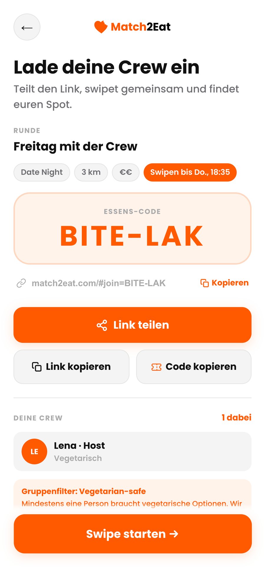 Lobby mit Essens-Code