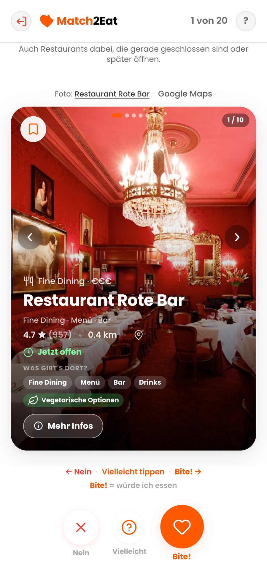 Swipe-Karte eines Wiener Restaurants